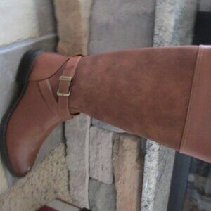 NEW SAM EDELMAN CIRCUS COGNAC TALL BOOTS WOMENS  ZIP SIDE